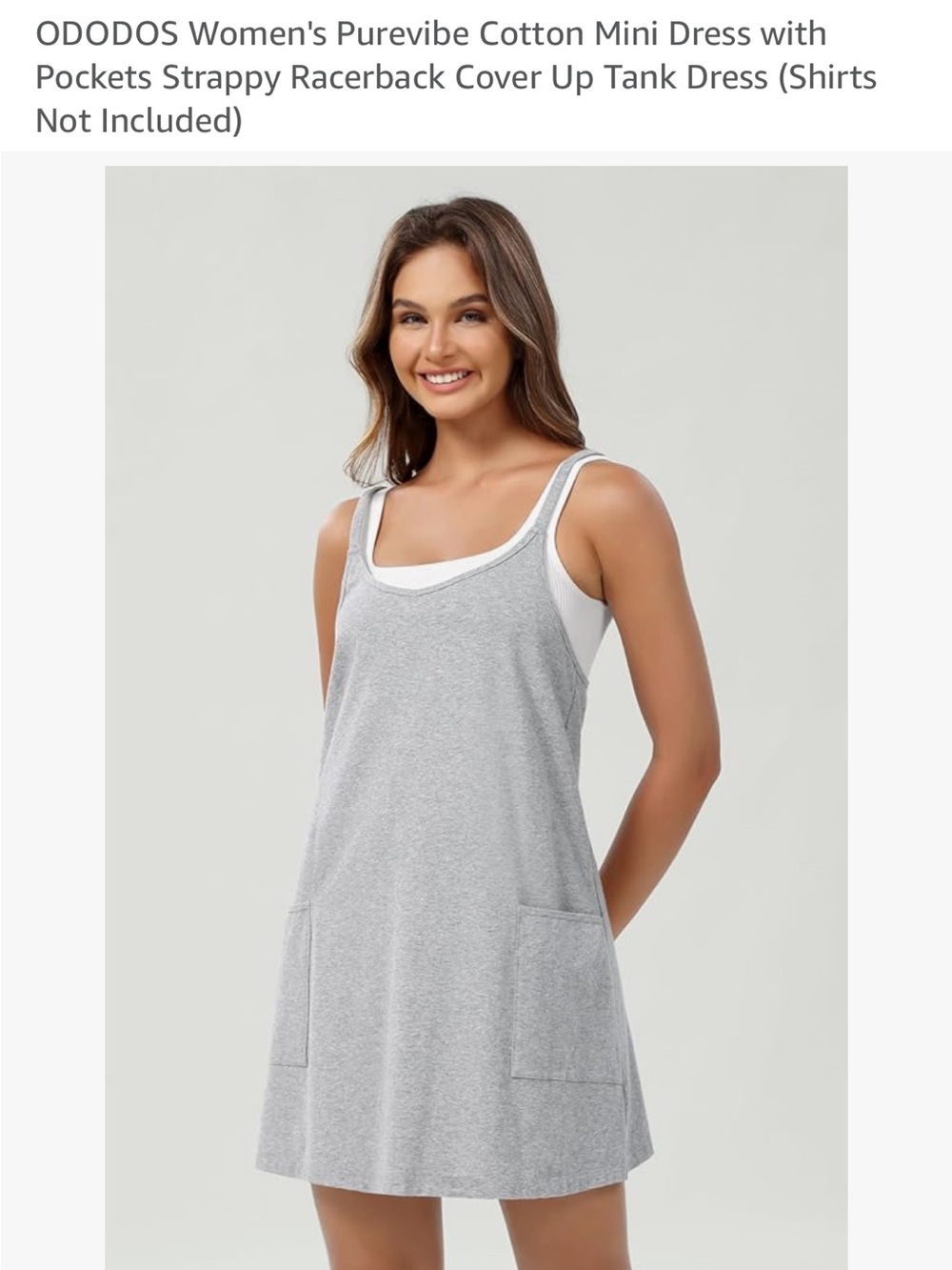 Women's Gray Cotton Mini Tank Dress with Pockets
